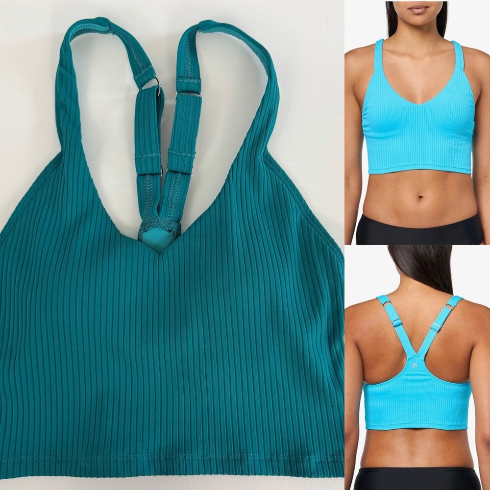 Athena Ribbed V-Neck Longline Racerback Swim Top - Jade Blue  Small NWT